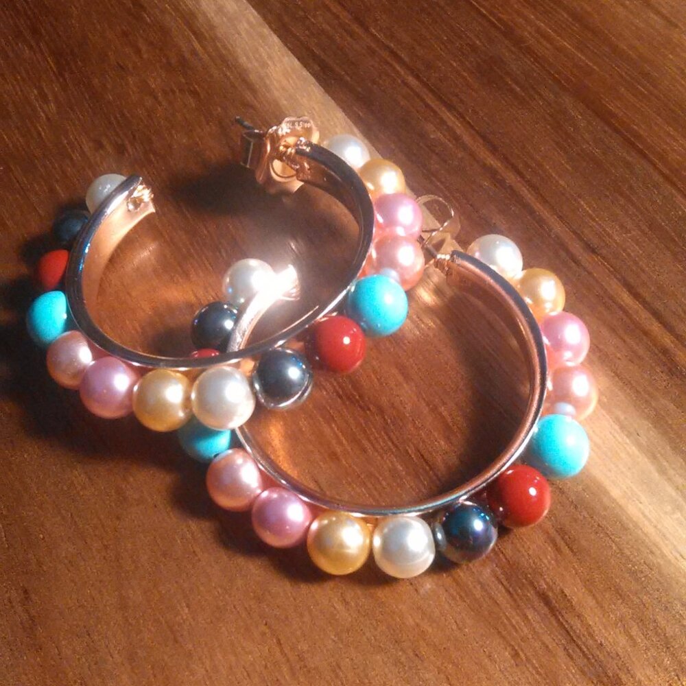 Colorful Shell Pearl Goldtone and Ion Plated Rose Gold Stainless Steel Earrings